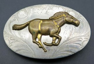 Small Mustang Horse Western Cowboy Lyntone Nickel Silver Vintage Belt Buckle