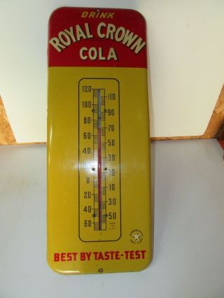Drink Royal Crown Cola Soda Embossed Red White Blue Painted Metal Sign