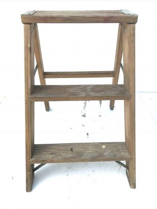 Vintage Werner W130 - 4 Wood 2 Foot Step Ladder Primitive Rustic 22 "