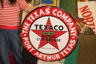 Large Texaco Motor Cup Grease Oil Gas Station 30 " Porcelain Metal Sign