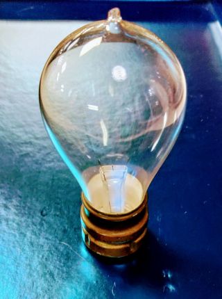 Antique Thompson Houston Light Bulb W/ Carbon 3 Loop Filament Brass Base,