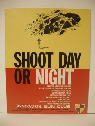 Winchester Shoot Day Or Night Gun Club Cardboard Display Sign