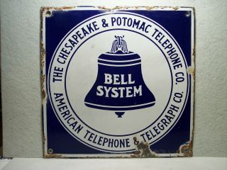 Vintage Bell System The Chesapeake & Potomac Tel.  Co American Tel.  Porcelain Sign
