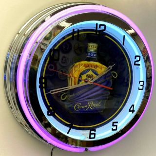 19 " Crown Royal Bottle Double Purple Neon Clock