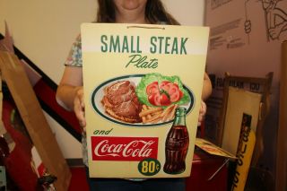 Vintage 1953 Coca Cola Steak & French Fries Plate Restaurant Soda Pop 16 " Sign