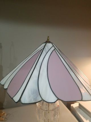 Vintage Stained Glass Art Deco Pink And Grey Lamp Shade