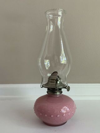 Vintage Lamplight Farms Pink Hobnail Glass Oil Lamp 13”