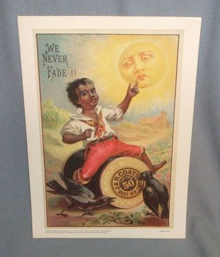 J & P Coats Racist Advertisement Poster 1976 Reprint Of 1920 Orig.  10 " X14 "