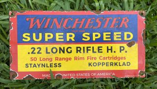 Vintage Winchester Speed Gun Rifle Shotgun Shell Ammo Gas Porcelain Sign
