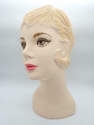 Vintage Plaster Mannequin Female Head Hat Stand Millinery Shop Display Art Deco