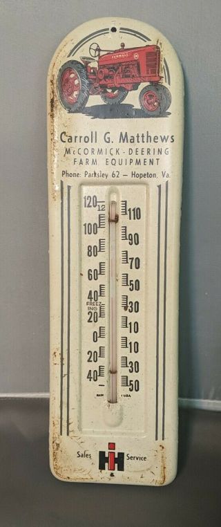 Vintage Tin Litho Thermometer Mccormick - Deering Farm Equipment Ih - Hopeton,  Va