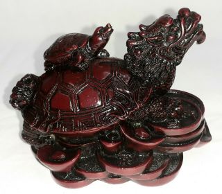Red Feng Shui Dragon Turtle Tortoise Statue Figurine Coin Money Wealth -