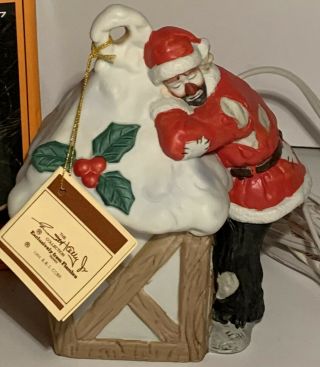 Flambro Emmett Kelly Jr Christmas Lamp Clown Sleeping On Snow Covered Light Rare