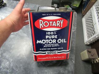 Antique/vintage 2 Gallon Rotary 100 Pure Motor Oil Can Soco Southern Oil Co