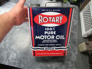 Antique/Vintage 2 Gallon Rotary 100 Pure Motor Oil Can SOCO Southern Oil Co 2