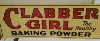 1950s Clabber Girl Baking Powder Double Sided Metal Sign 33 1/2” X 11 ¾”