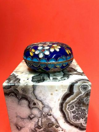 Estate Vintage Gold Toned Brass Chinese Cloisonne Miniature Covered Box Blossoms 2