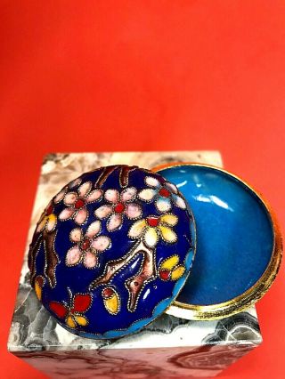 Estate Vintage Gold Toned Brass Chinese Cloisonne Miniature Covered Box Blossoms 3