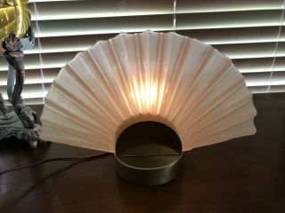 Vintage Mid Century Pink Murano Art Glass Clam Shell Brass Table Lamp
