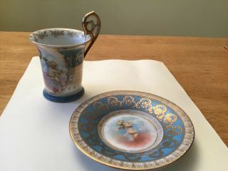Vintage Royal Vienna Porcelain Demitasse 3 Inch Cup And Saucer Beehive Mark