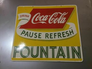 Porcelain Coca Cola Fountain Enamel Sign Size 28 " X 25 " Inches Double Sided