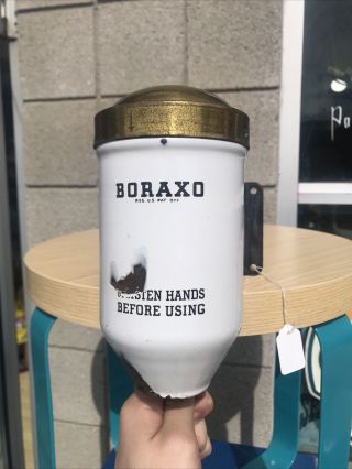 Vintage Boraxo Hand Soap Dispenser White Enamel Chrome Top Gas Service Station