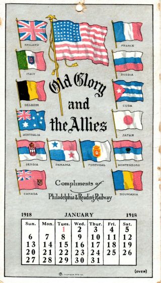 Reading Railroad World War 1 Ad Card - Old Glory And The Allies