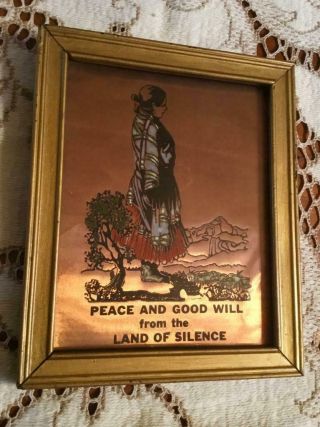 Embossed Print On Copper Enamel Framed Native American Peace And Good Will