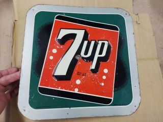 Vintage 1946 7up Metal Embossed Sign 14x14 Soda Pop 7 Up Stout Sign Co.