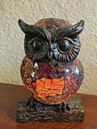 Mosaic Stained Glass Crackle Style Owl Lamp/night Light