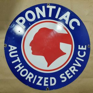 Pontiac Authorized Service Porcelain Sign 30 Inches Round