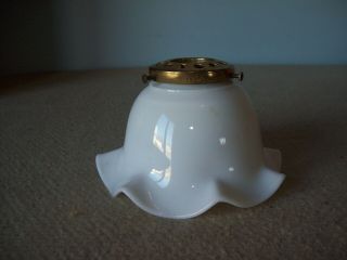 Antique Milk Glass Ruffled Edge Electric Lamp Shade 2 1/8 " Fitter W/ Holder