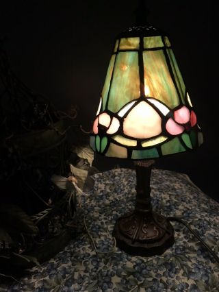Tiffany Style Table Lamp Stained Glass With Jewels
