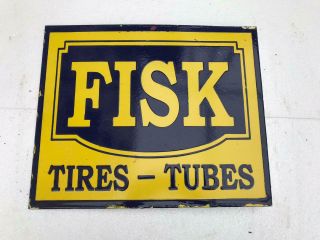 Fisk Tires Tubes Flange 18.  5x 14 Porcelain Enamel Sign