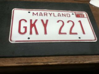 Vintage License Plate Tag Maryland Md Gky 221 1980 Rustic