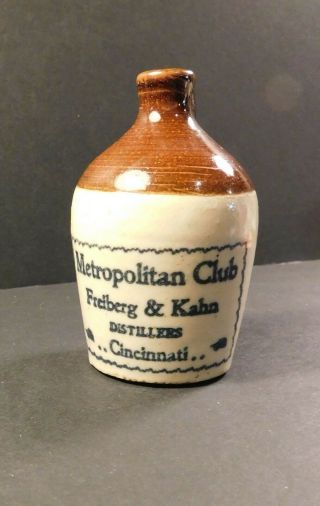 Metropolitan Club Stoneware Mini Whiskey Jug,  Cincinnati,  Pre - Prohibition