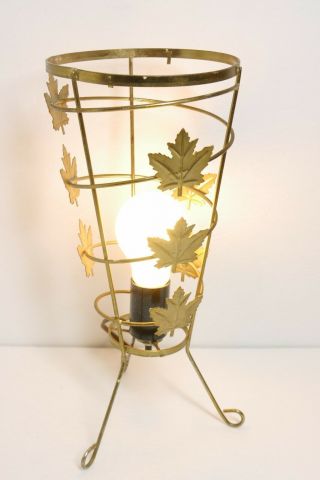 Vtg Mcm Mid Century Wire Frame Table Lamp Maple Leaves For Fiberglass Cone Shade