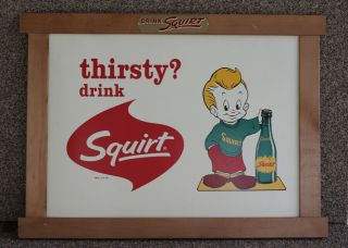 1959 Drink Squirt Soda Pop Wood Framed Cardboard Sign Near