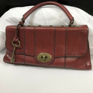 Fossil Long Live Vintage Red Leather Revival Reissue Purse Handbag With Key