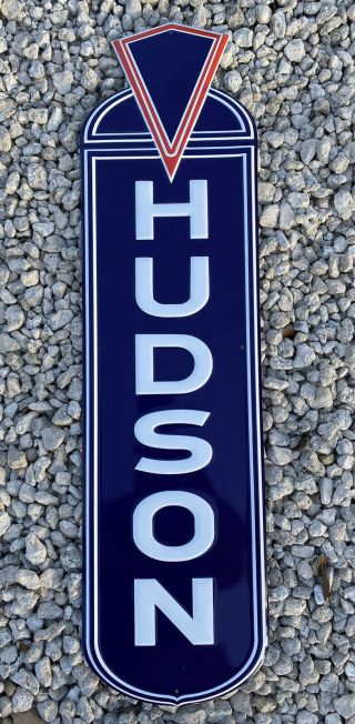 Vintage Hudson Motor Cars Embossed Metal Sign Stamped Steel Detroit Hornet Gas