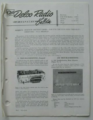 Gm Delco Radio Service Bulletin 6d - 208 1963 Trouble - Shooting
