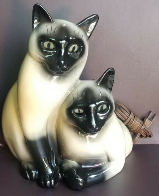 Vintage 1950s Claes Ceramic Tv Lamp Siamese Cats Light