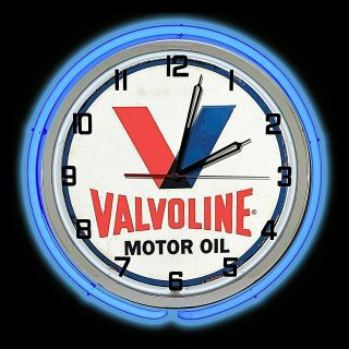 19 " Valvoline Motor Oil Sign Blue Double Neon Clock Man Cave Garage Oil Change