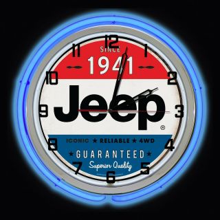 19 " Jeep 4x4 Since 1941 Superior Quality Sign Blue Double Neon Clock Man Cave