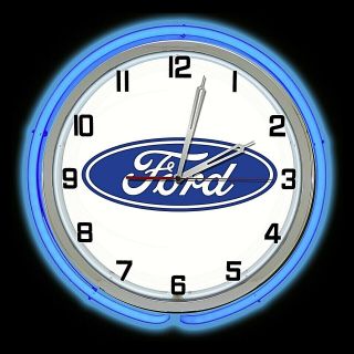 19 " Ford Blue Oval Logo Sign Blue Double Neon Clock