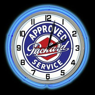 19 " Packard Approved Service Sign Blue Double Neon Clock Man Cave Garage Shop