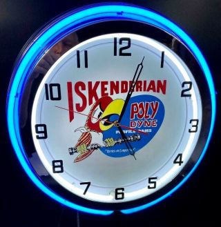 19 " Isky Poly Dyne Cams Sign Blue Double Neon Wall Clock Garage Iskenderian