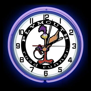 19 " Plymouth Road Runner Sign Purple Double Neon Clock Mancave Garage Roadrunner