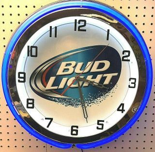 19 " Bud Light Beer Sign Double Blue Neon Clock