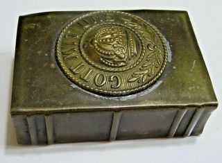 World War I German Brass & Wood Match Box Safe Gott Mit Uns Wwi 1914 - 1918